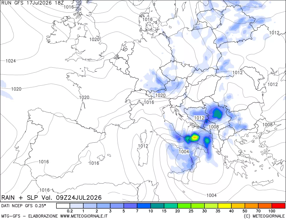 mappa Precipitazioni e pressione SLM