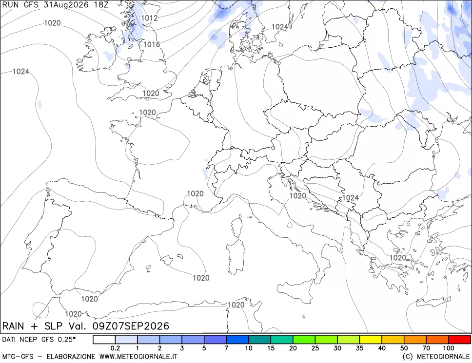 mappa Precipitazioni e pressione SLM