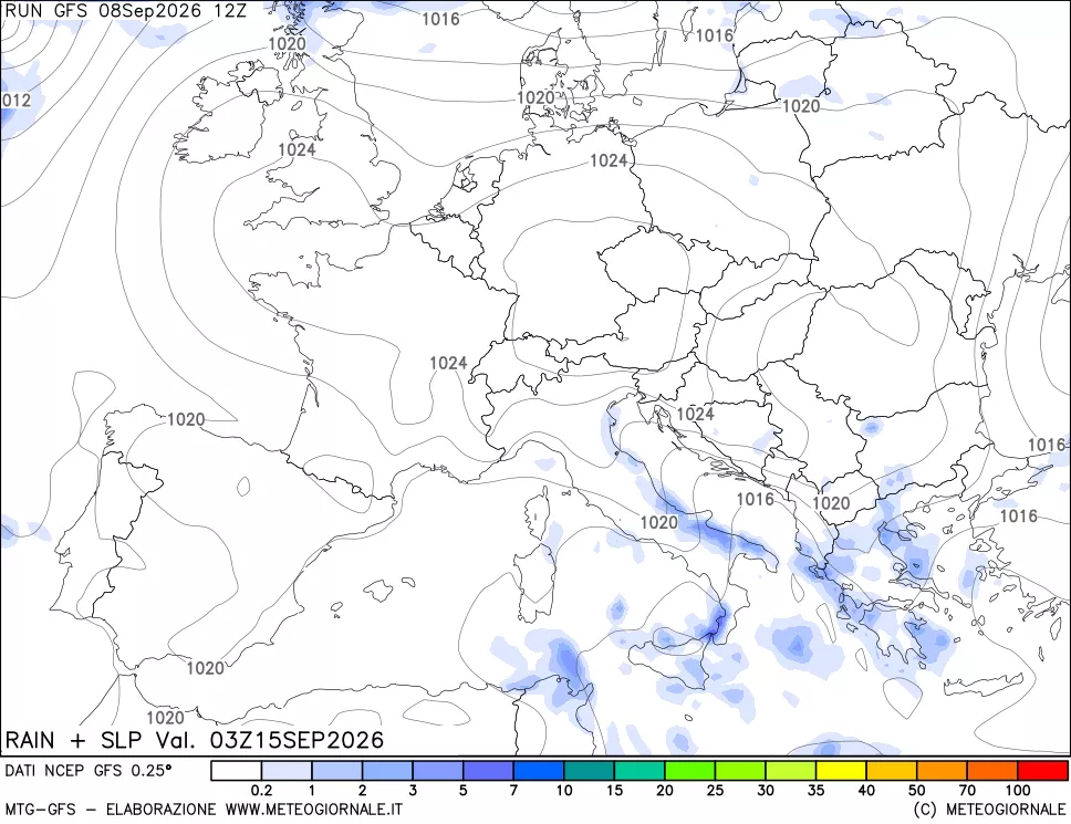 mappa Precipitazioni e pressione SLM