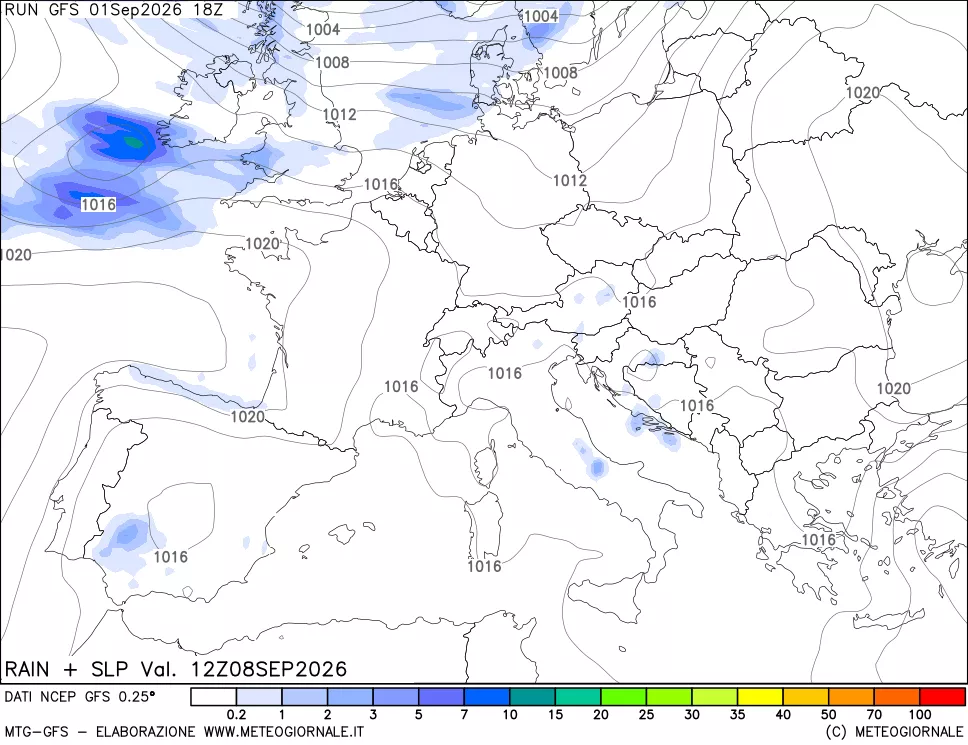 mappa Precipitazioni e pressione SLM