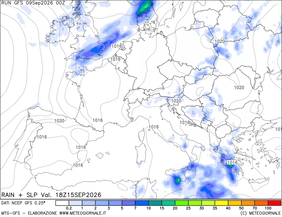 mappa Precipitazioni e pressione SLM