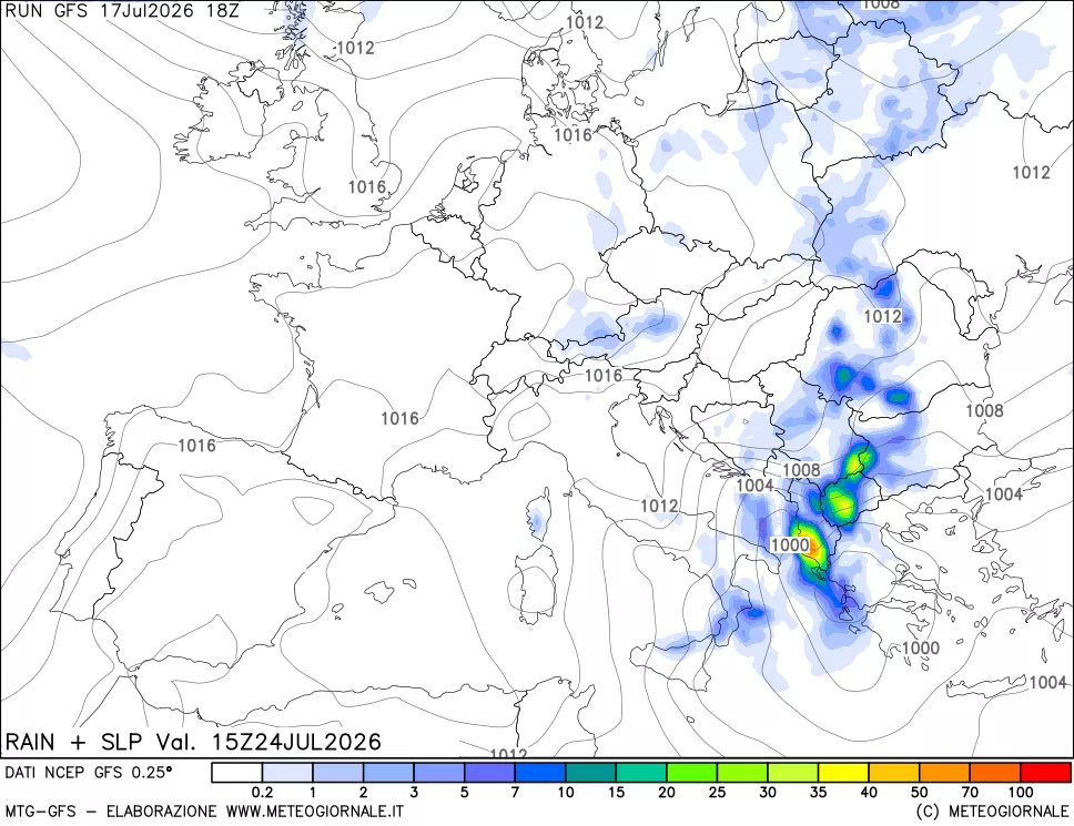 mappa Precipitazioni e pressione SLM