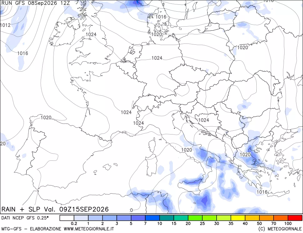 mappa Precipitazioni e pressione SLM