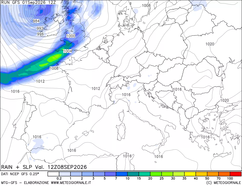 mappa Precipitazioni e pressione SLM