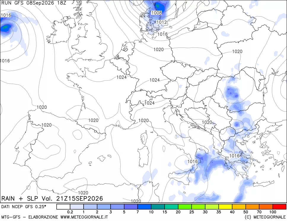 mappa Precipitazioni e pressione SLM