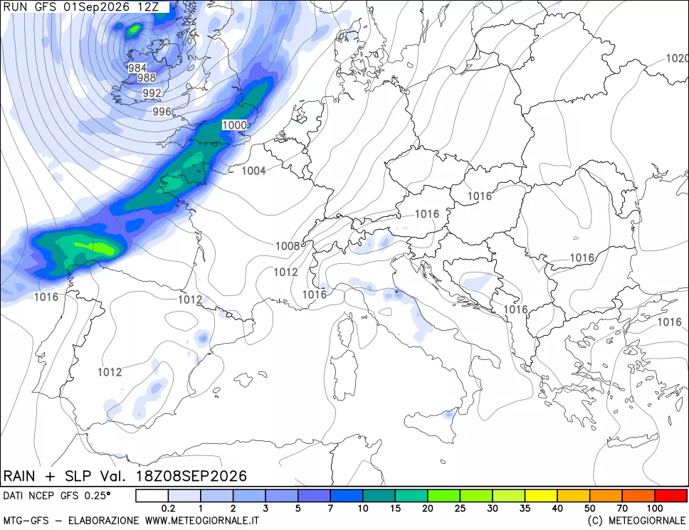 mappa Precipitazioni e pressione SLM