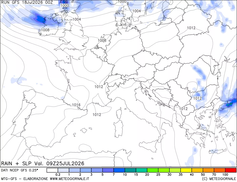 mappa Precipitazioni e pressione SLM