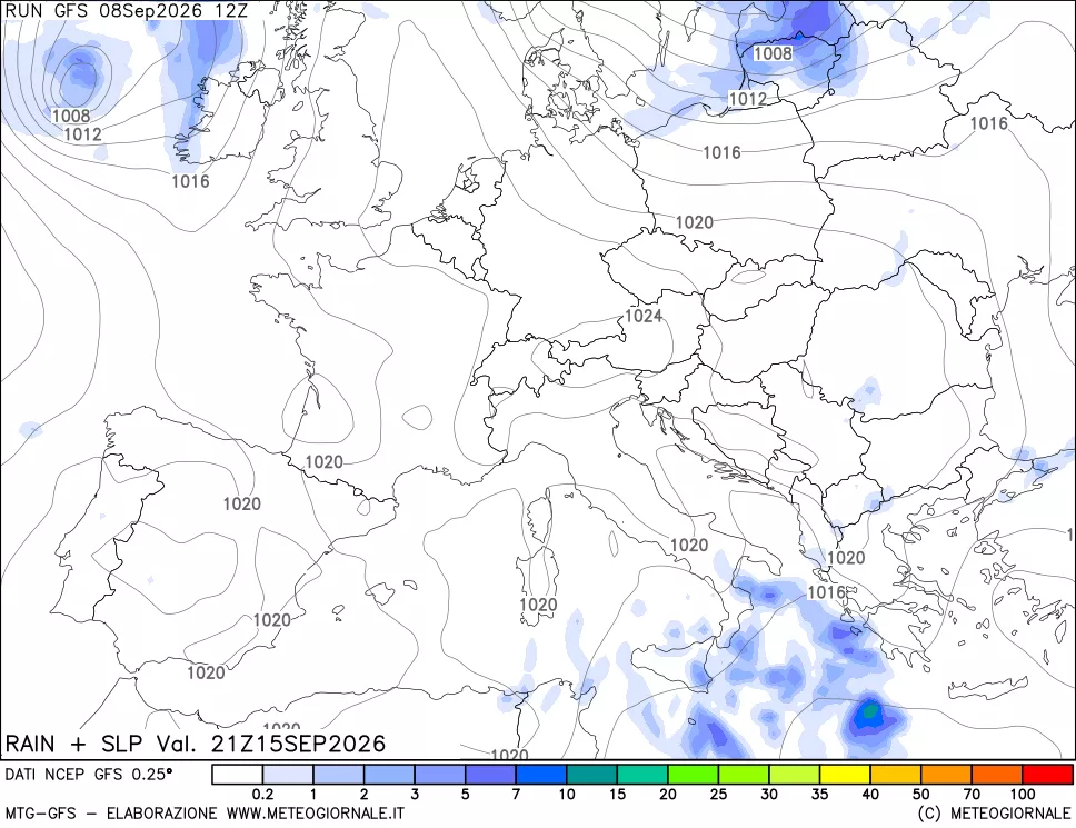mappa Precipitazioni e pressione SLM