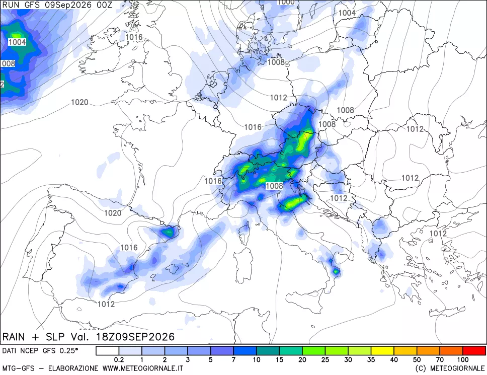 mappa Precipitazioni e pressione SLM