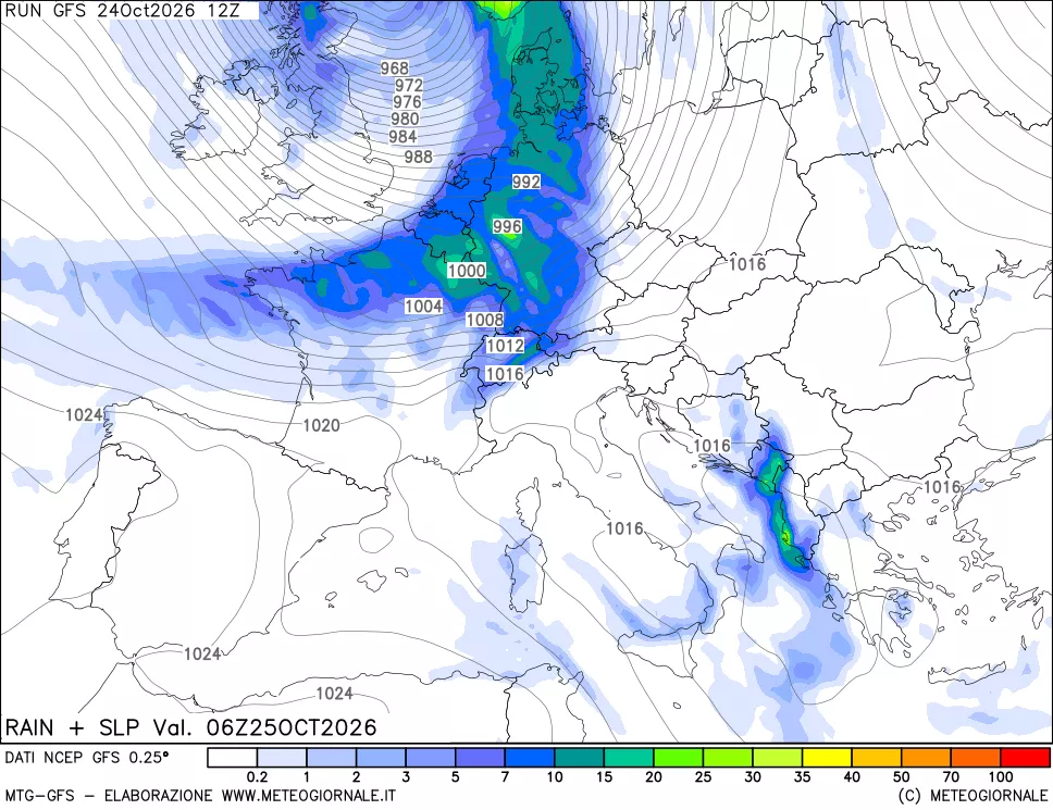 mappa Precipitazioni e pressione SLM