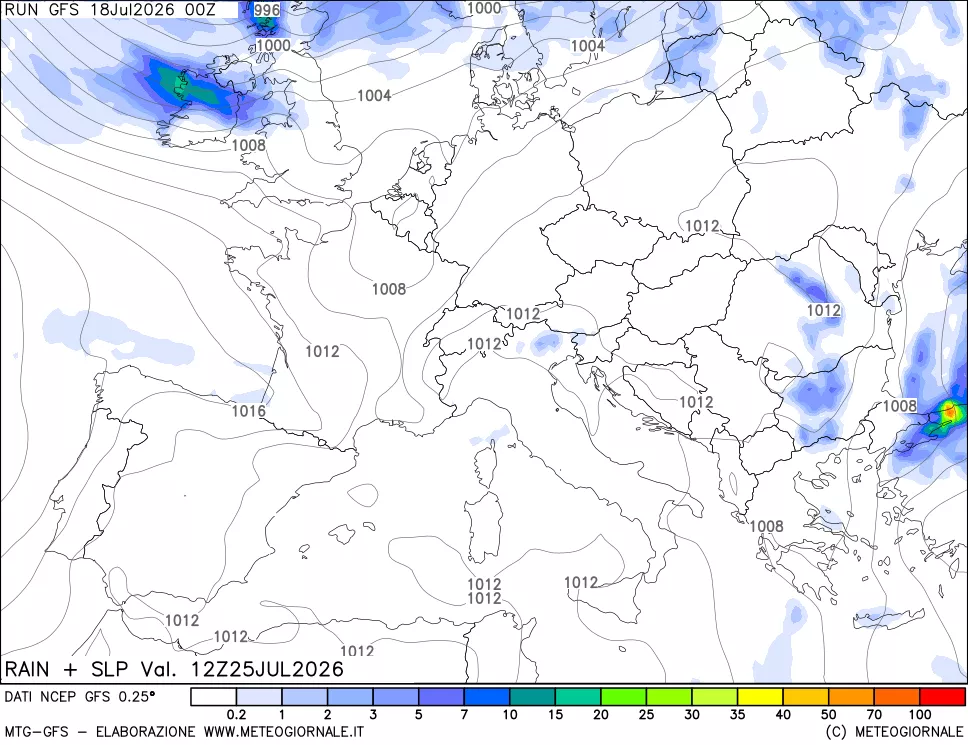 mappa Precipitazioni e pressione SLM