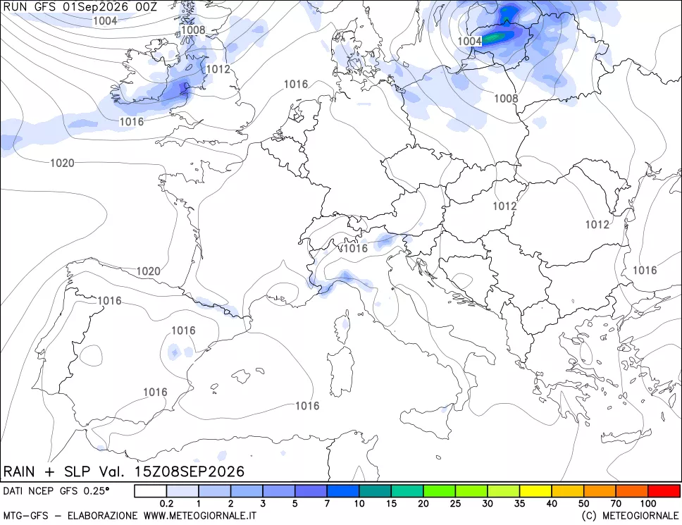 mappa Precipitazioni e pressione SLM