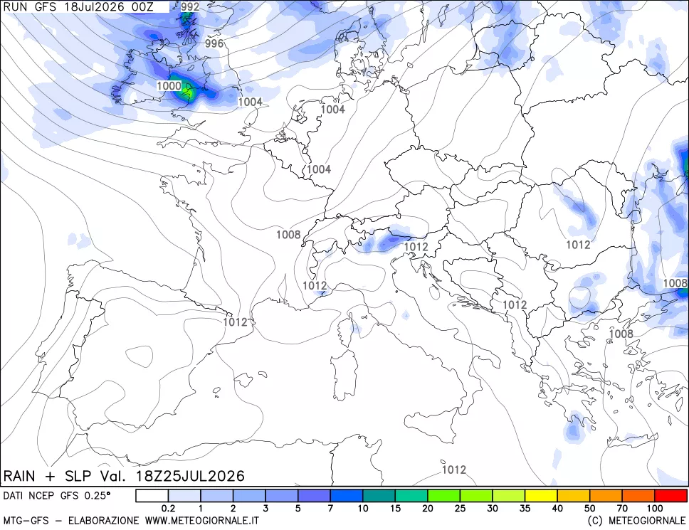 mappa Precipitazioni e pressione SLM