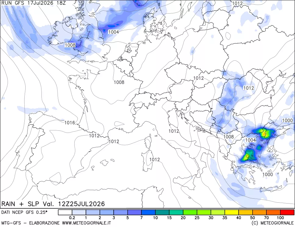 mappa Precipitazioni e pressione SLM