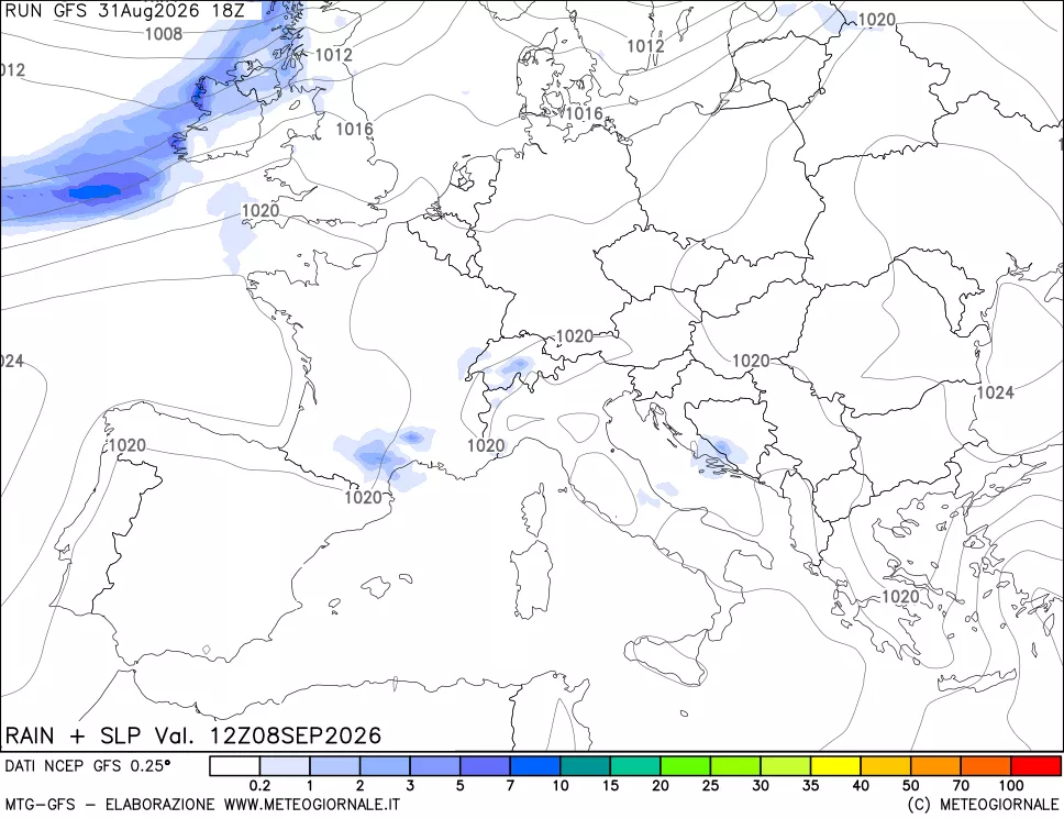 mappa Precipitazioni e pressione SLM
