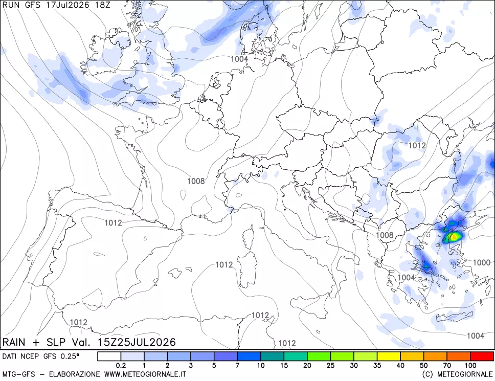 mappa Precipitazioni e pressione SLM