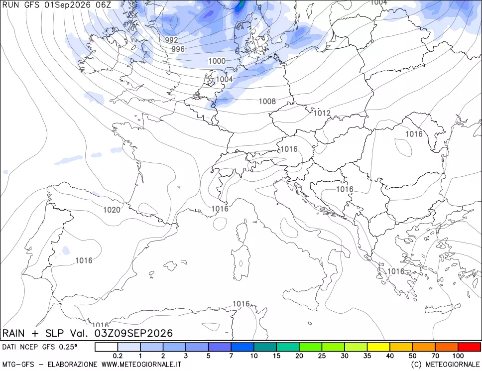 mappa Precipitazioni e pressione SLM