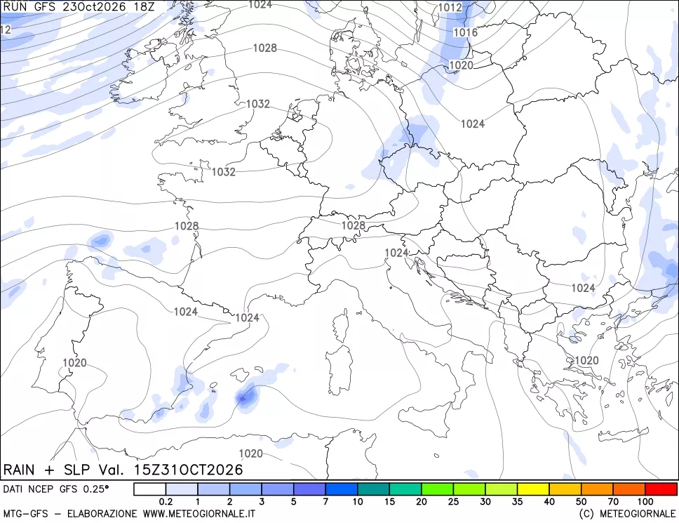 mappa Precipitazioni e pressione SLM
