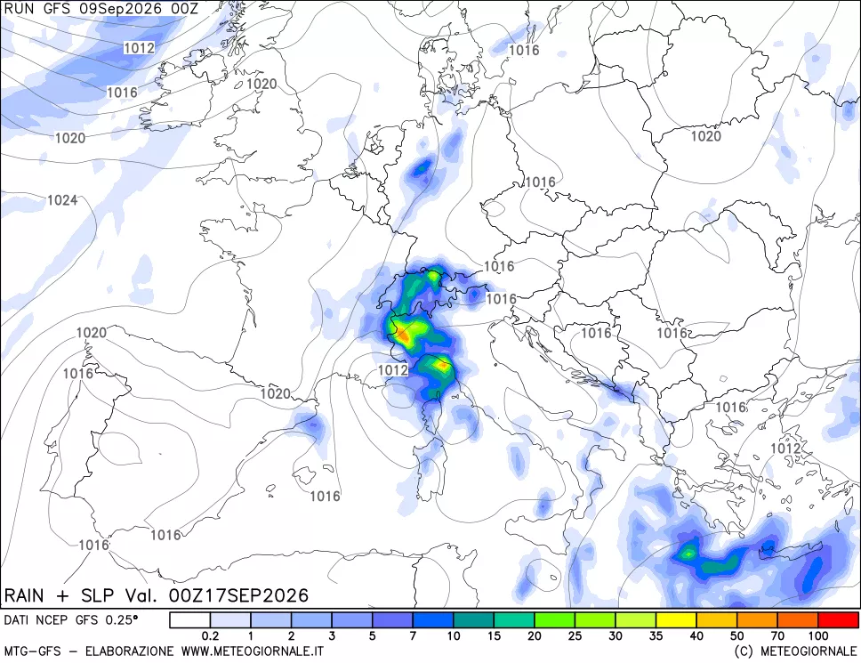 mappa Precipitazioni e pressione SLM