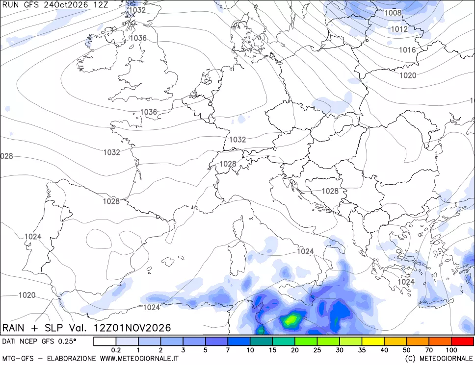 mappa Precipitazioni e pressione SLM
