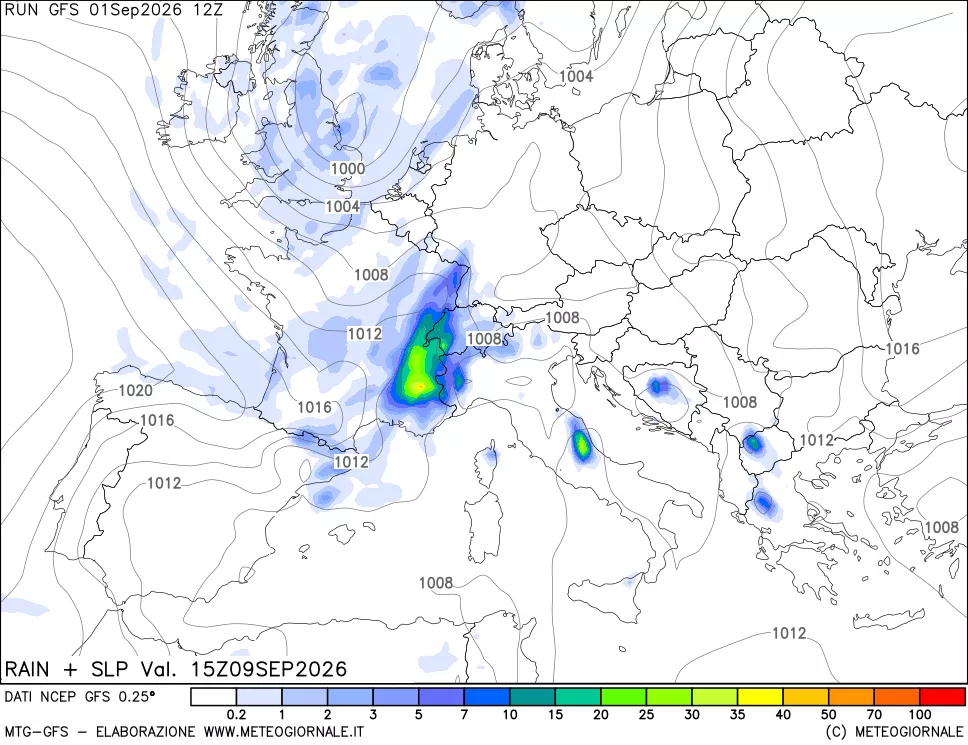 mappa Precipitazioni e pressione SLM