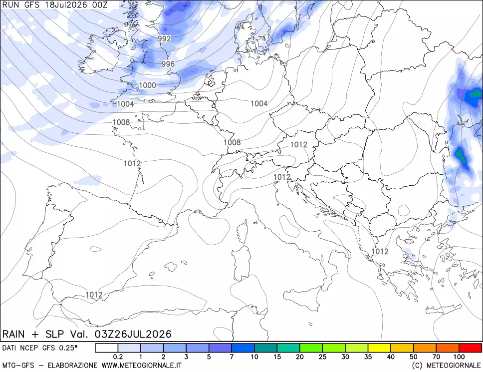 mappa Precipitazioni e pressione SLM