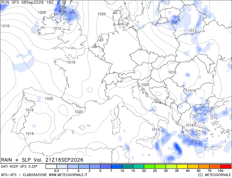mappa Precipitazioni e pressione SLM