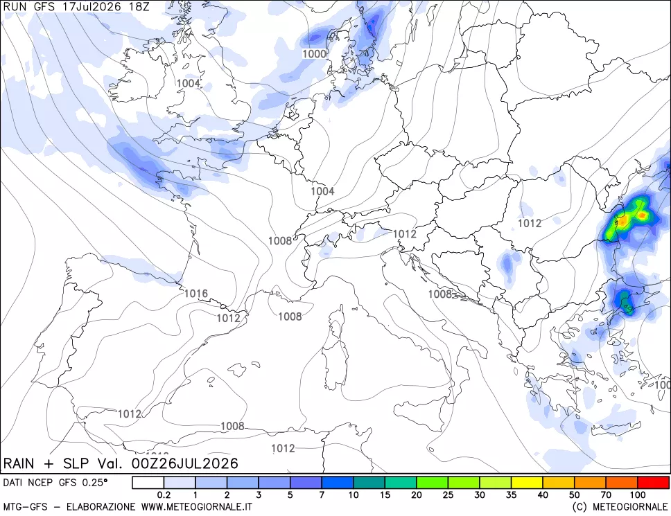 mappa Precipitazioni e pressione SLM