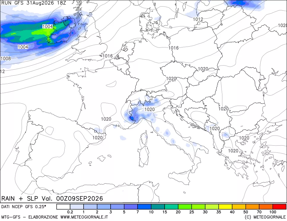 mappa Precipitazioni e pressione SLM