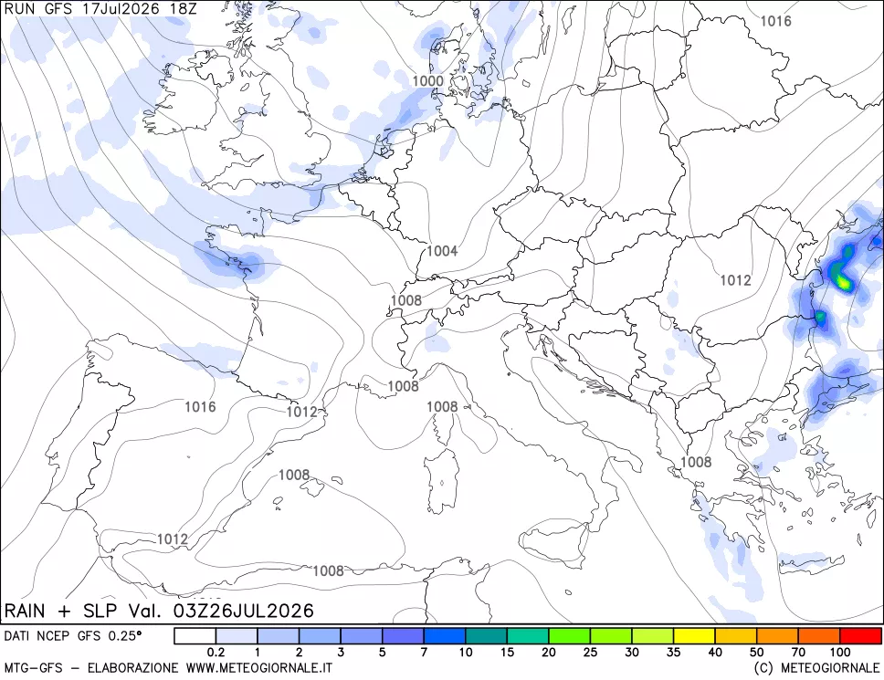 mappa Precipitazioni e pressione SLM