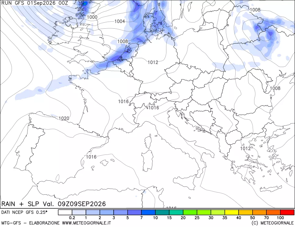 mappa Precipitazioni e pressione SLM