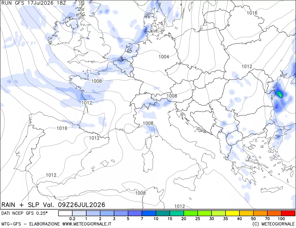 mappa Precipitazioni e pressione SLM
