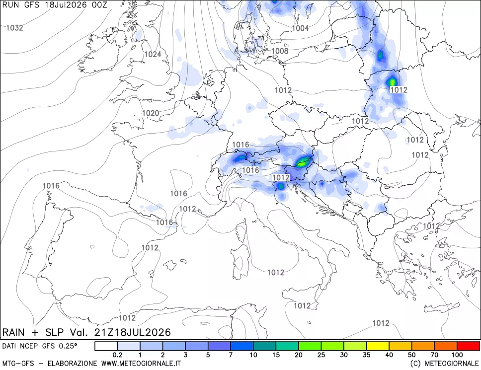 mappa Precipitazioni e pressione SLM