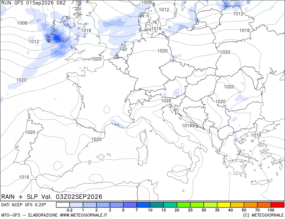 mappa Precipitazioni e pressione SLM