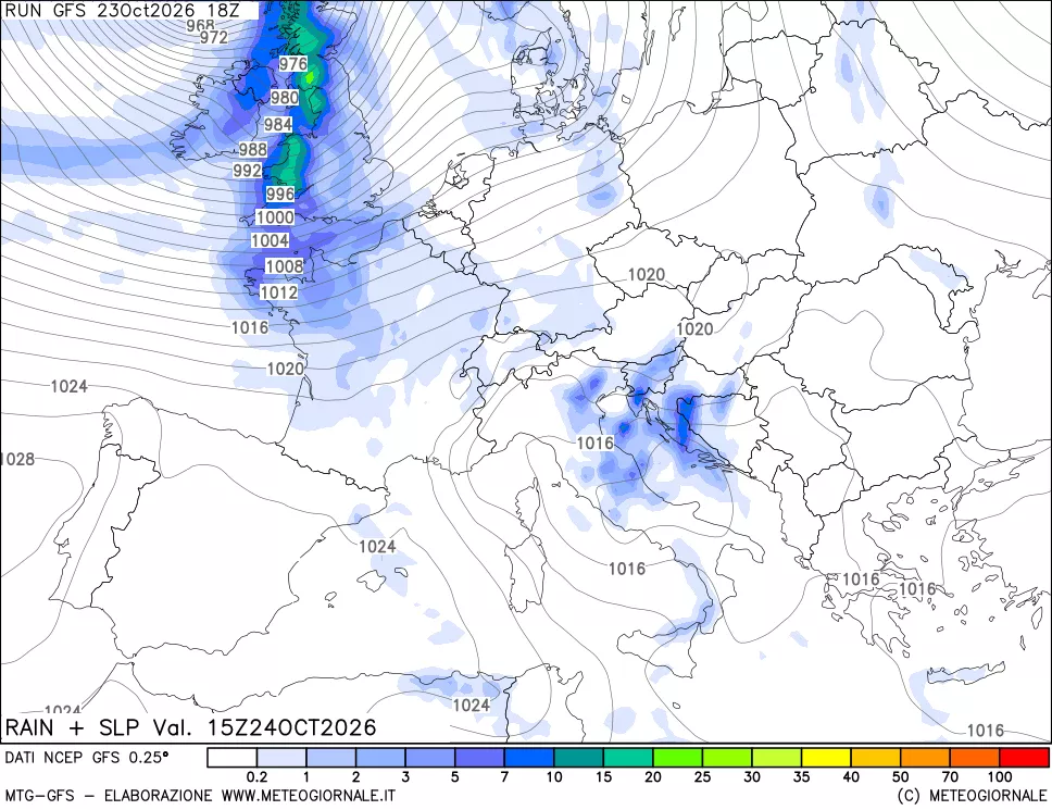 mappa Precipitazioni e pressione SLM