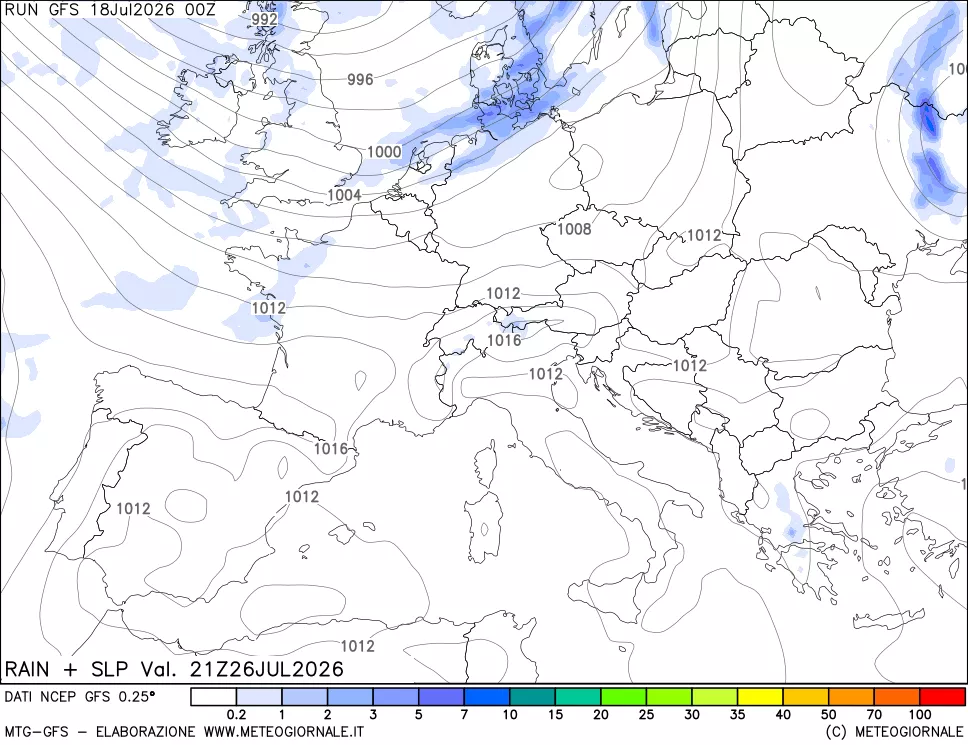 mappa Precipitazioni e pressione SLM