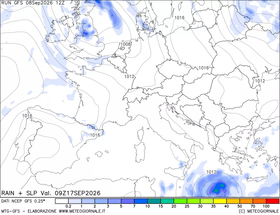 mappa Precipitazioni e pressione SLM