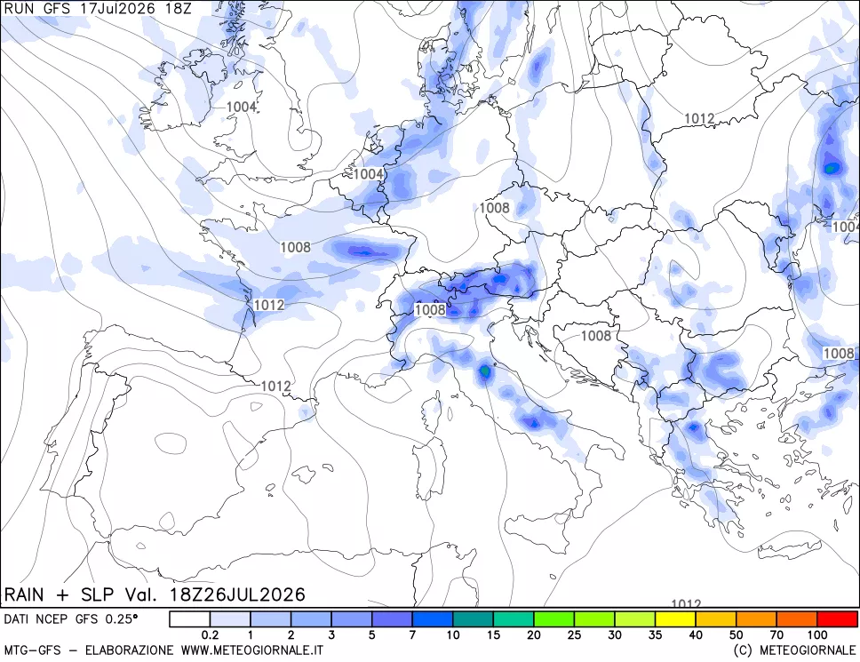 mappa Precipitazioni e pressione SLM