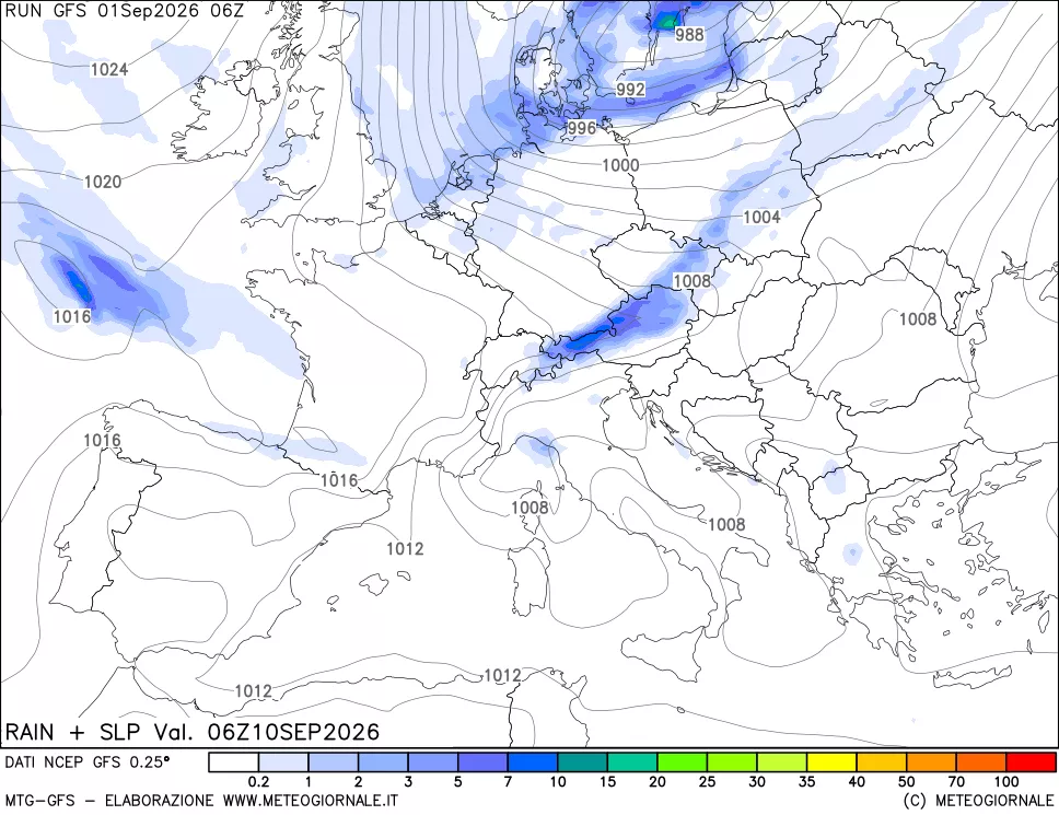 mappa Precipitazioni e pressione SLM
