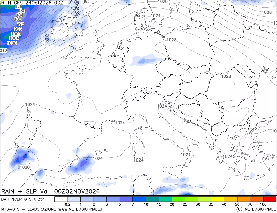 mappa Precipitazioni e pressione SLM