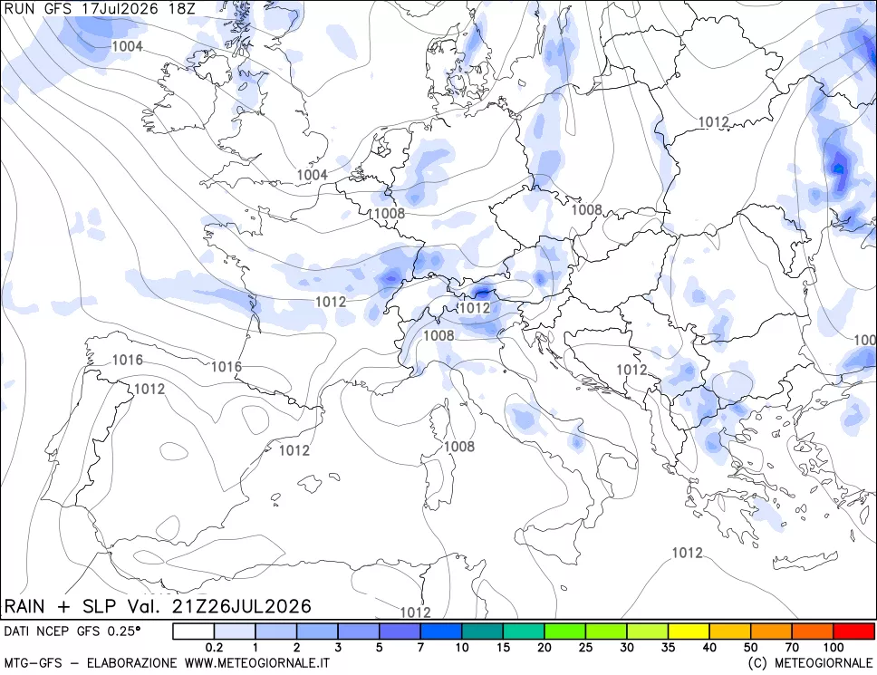 mappa Precipitazioni e pressione SLM