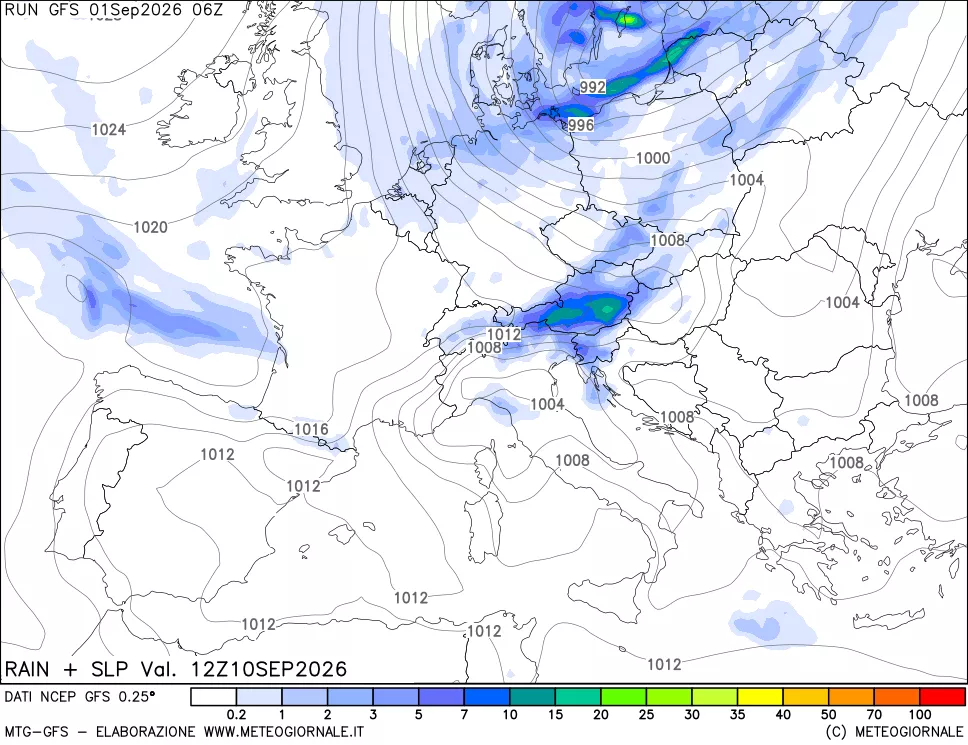 mappa Precipitazioni e pressione SLM