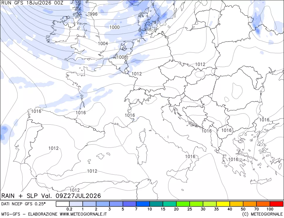 mappa Precipitazioni e pressione SLM