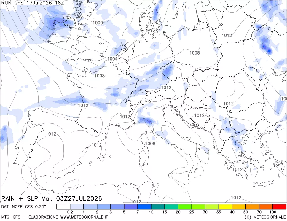 mappa Precipitazioni e pressione SLM