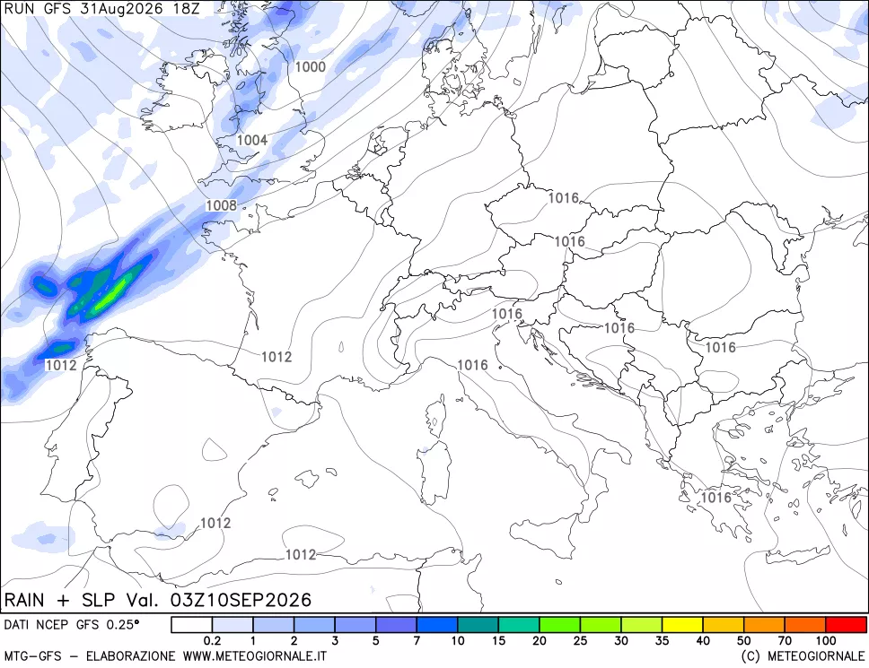 mappa Precipitazioni e pressione SLM