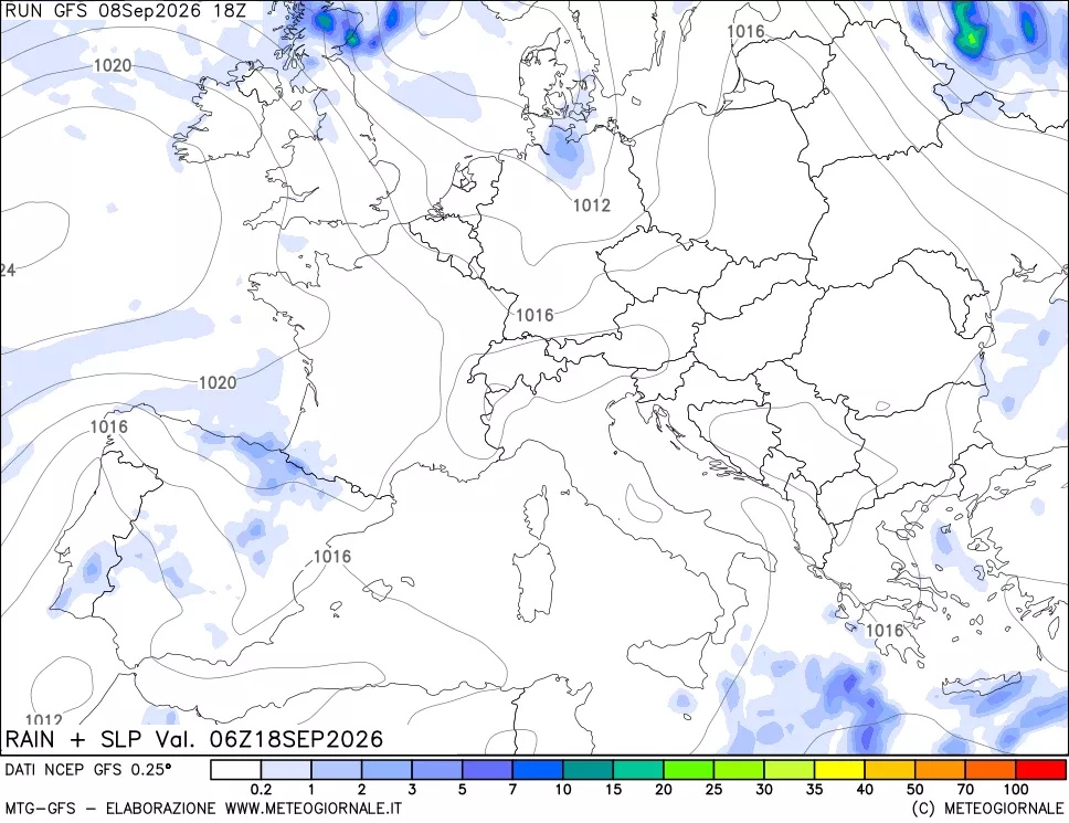 mappa Precipitazioni e pressione SLM