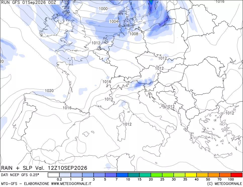 mappa Precipitazioni e pressione SLM