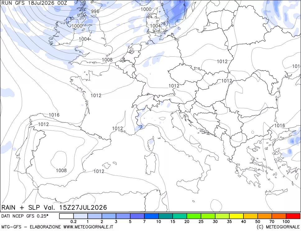 mappa Precipitazioni e pressione SLM