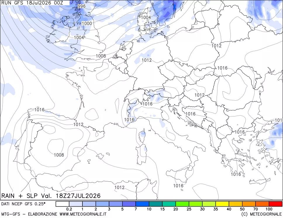 mappa Precipitazioni e pressione SLM