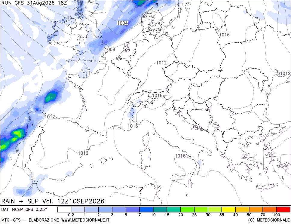 mappa Precipitazioni e pressione SLM